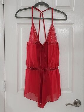Frederick's of Hollywood Red Lace & Chiffon Teddy Romper - Medium